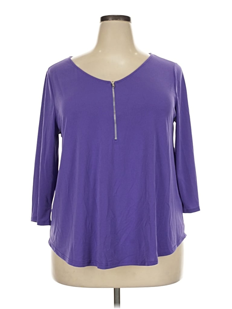 Pre-owned Green Envelope 3/4 Sleeve Top Purple Scoop Neck Tops