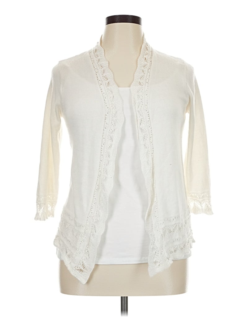 Pre-owned Laura Scott Cardigan Sweater In Ivory
