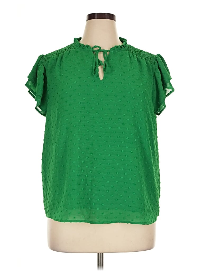 Pre-owned Cece Short Sleeve Blouse In Green