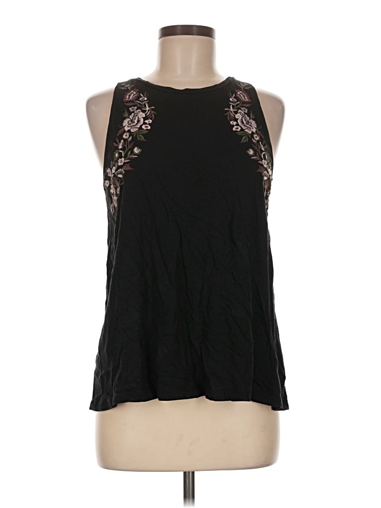 Pre-owned Express One Eleven Tank Top Black Floral Pattern Crew Neck Tops