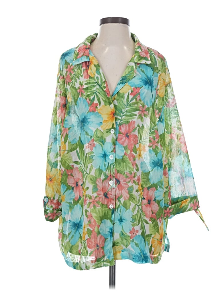 Pre-owned Cathy Daniels 3/4 Sleeve Blouse In Green