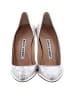 Manolo Blahnik 100% Leather Metallic Silver Heels Size EU 37 1/2 - photo 2