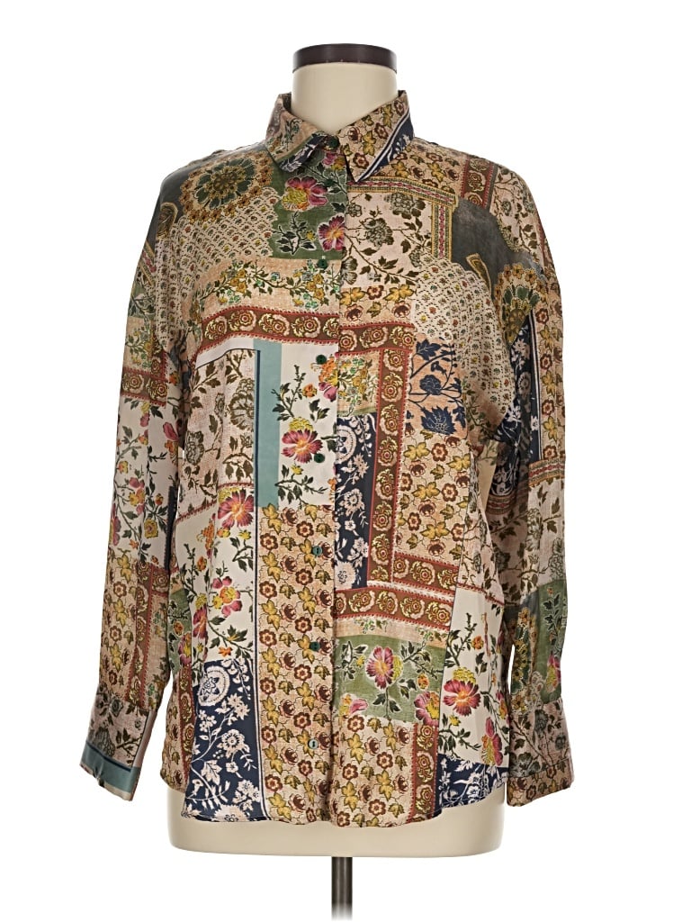 Pre-owned Zara Long Sleeve Button Down Shirt In Gold