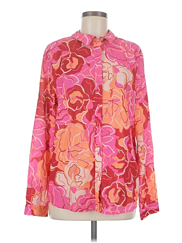 Pre-owned Allegra K Long Sleeve Blouse In Pink