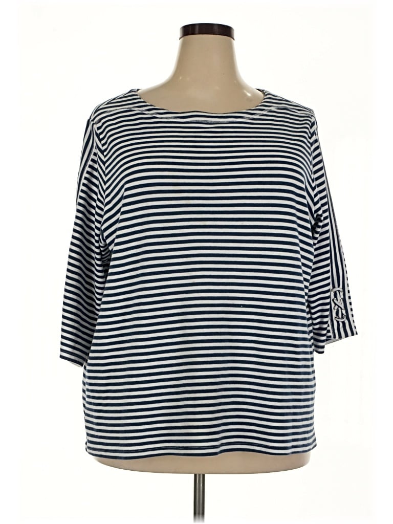 Pre-owned Blair 3/4 Sleeve Top Blue Boatneck Tops