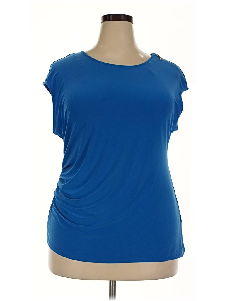 Pre-owned Chaus Short Sleeve Top Blue Scoop Neck Tops
