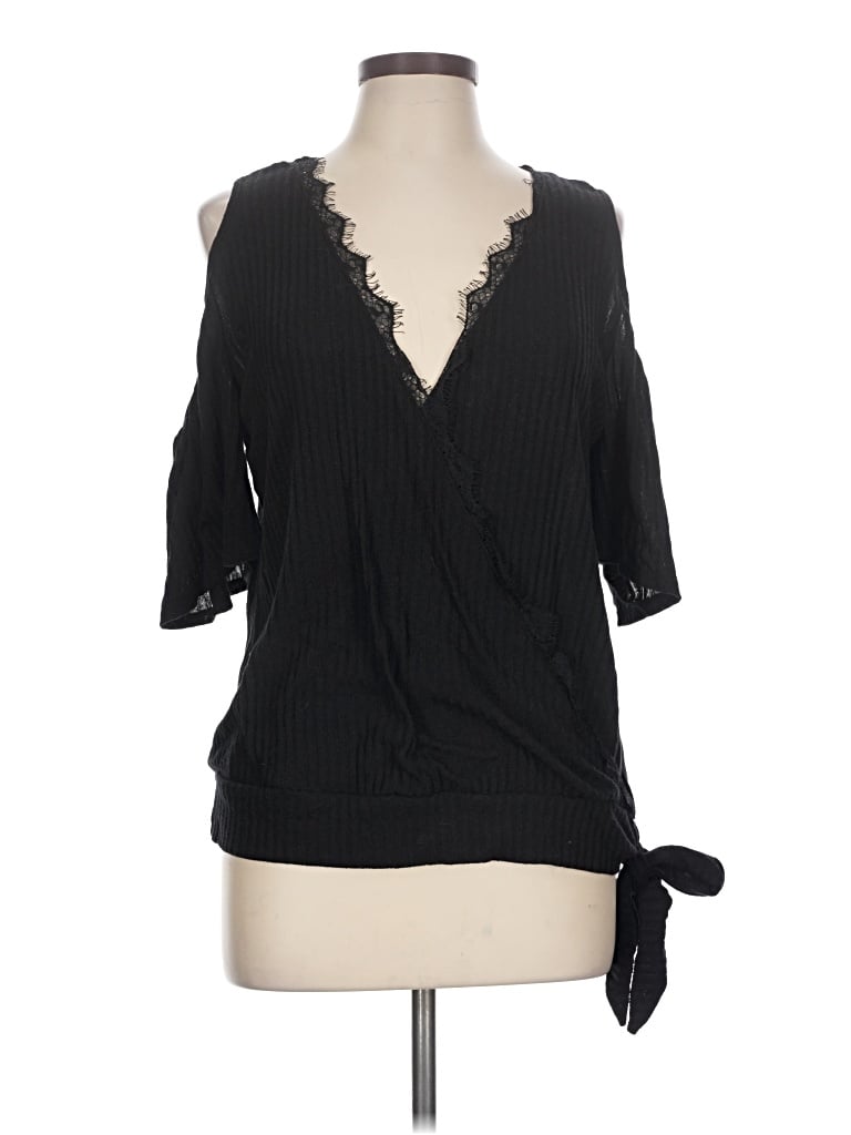 Pre-owned Blu Pepper 3/4 Sleeve Top Black Cold Shoulder Neckline Tops