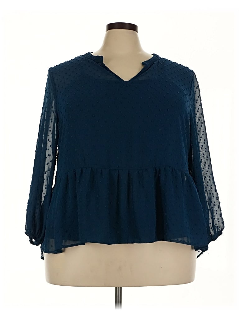 Pre-owned Massini 3/4 Sleeve Blouse In Blue