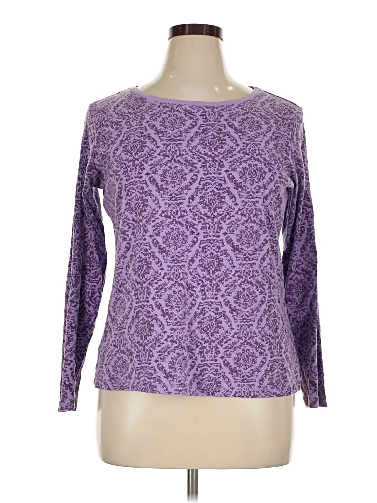 Pre-owned Hanes 3/4 Sleeve T-shirt In Purple