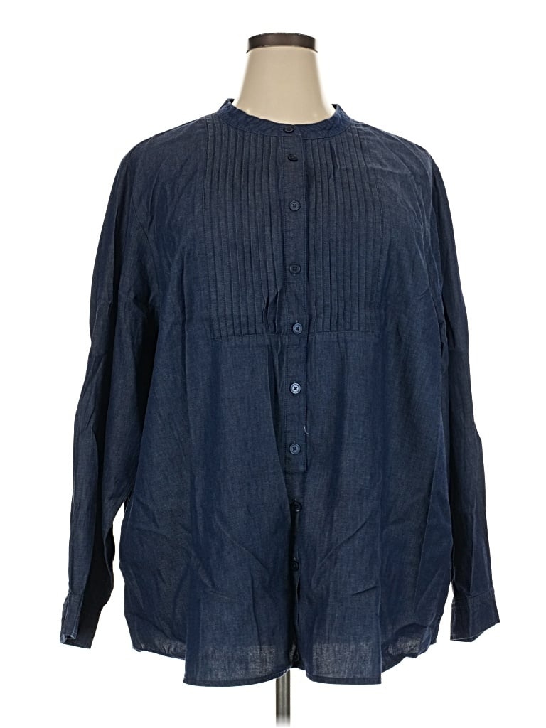 Pre-owned Joan Rivers Long Sleeve Button Down Shirt In Blue