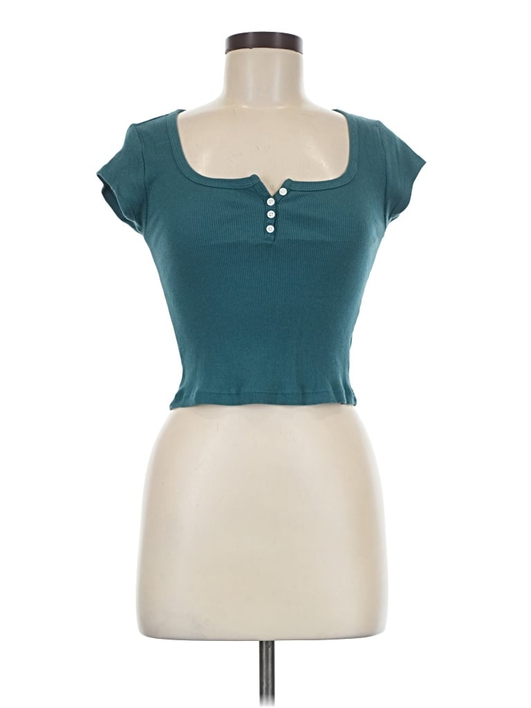 Pre-owned No Boundaries Short Sleeve Henley Shirt In Teal