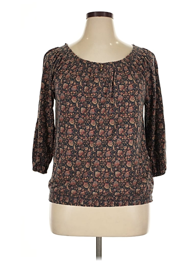 Pre-owned Chaps 3/4 Sleeve Top Brown Boatneck Tops