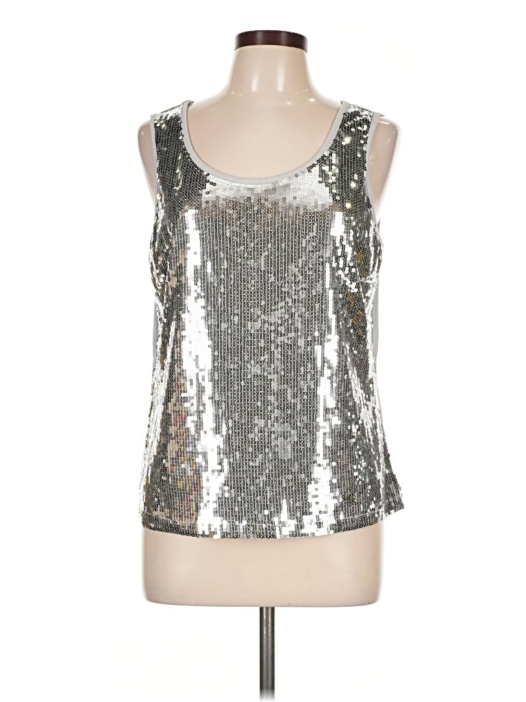 Pre-owned Investments Tank Top Silver Strapless Neckline Tops