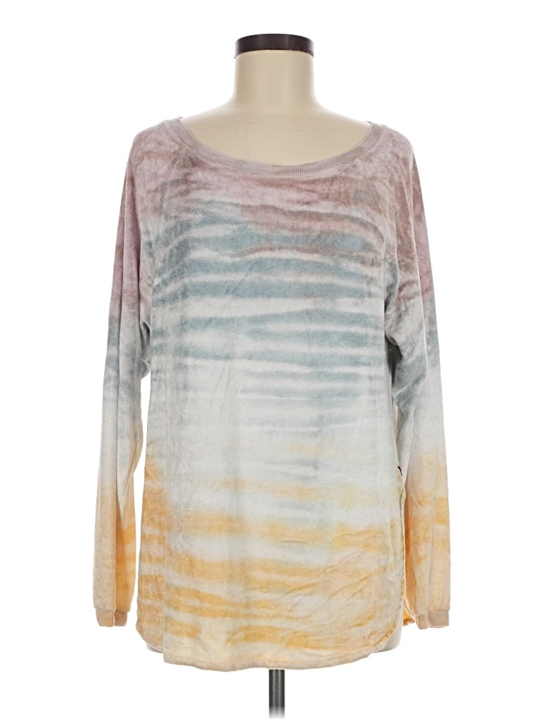 Pre-owned Hard Tail Long Sleeve Top Gray Tie-dye Pattern Boatneck Tops