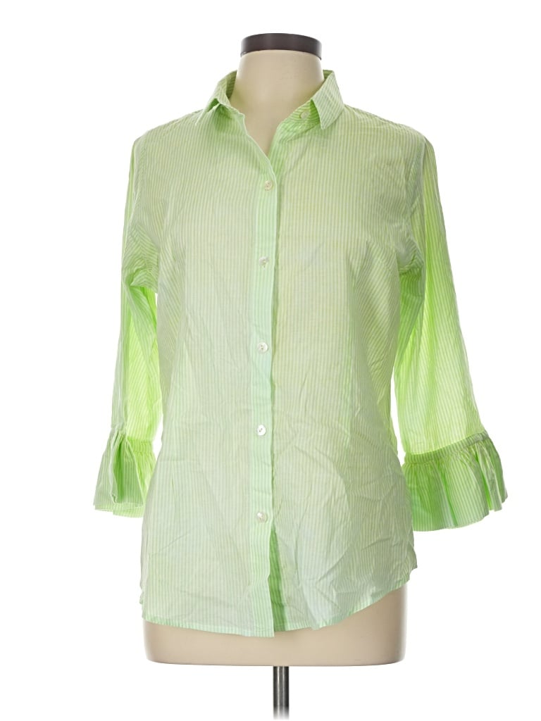 Pre-owned Gretchen Scott Designs 3/4 Sleeve Button Down Shirt In Green