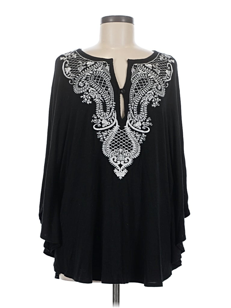Pre-owned Olivia Sky Long Sleeve Top Black Keyhole Neckline Tops