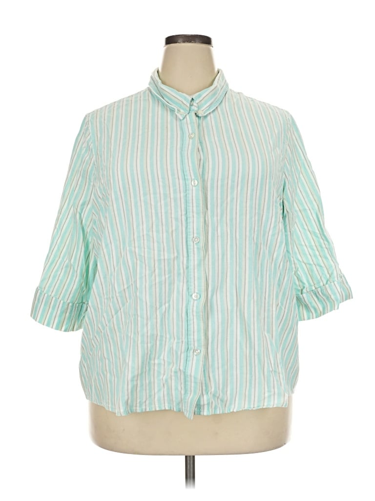 Pre-owned Blair 3/4 Sleeve Button Down Shirt In Green