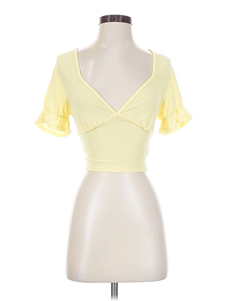 Pre-owned Shein Short Sleeve Top Yellow Sweetheart Neckline Tops