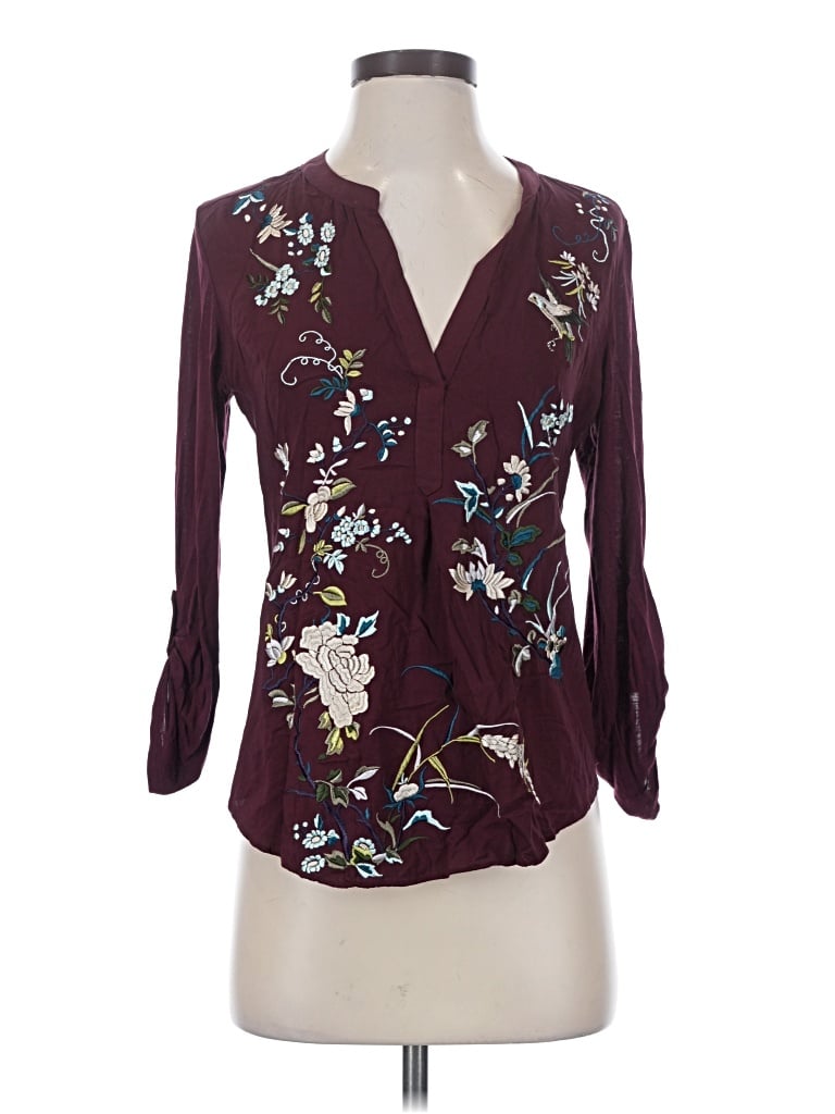 Pre-owned Tiny 3/4 Sleeve Blouse In Burgundy