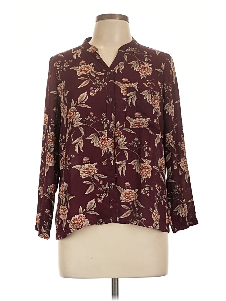 Pre-owned Forever 21 3/4 Sleeve Blouse In Burgundy