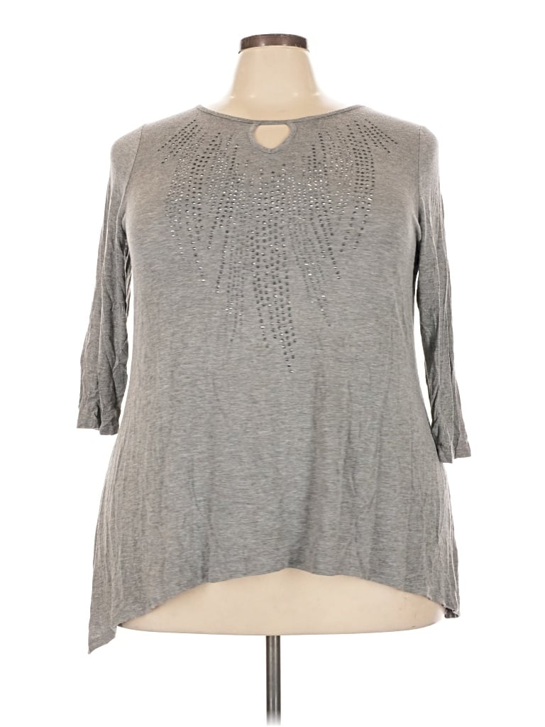 Pre-owned Avenue 3/4 Sleeve Top Gray Keyhole Neckline Tops