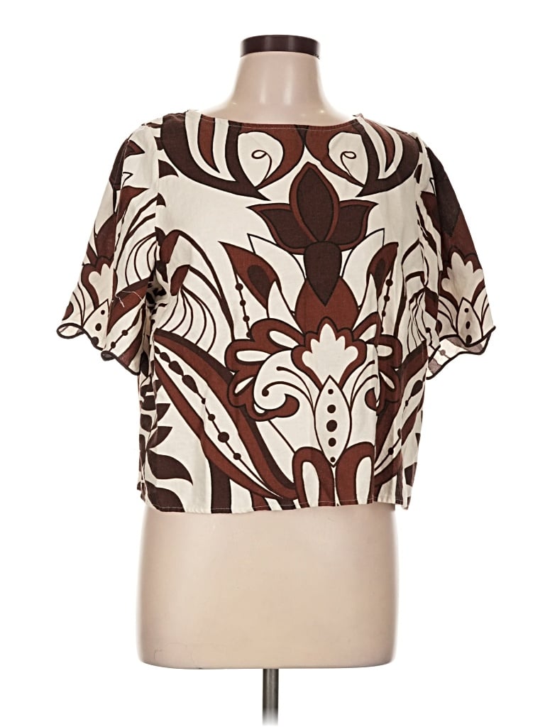 Pre-owned Calligraphie Short Sleeve Blouse In Brown