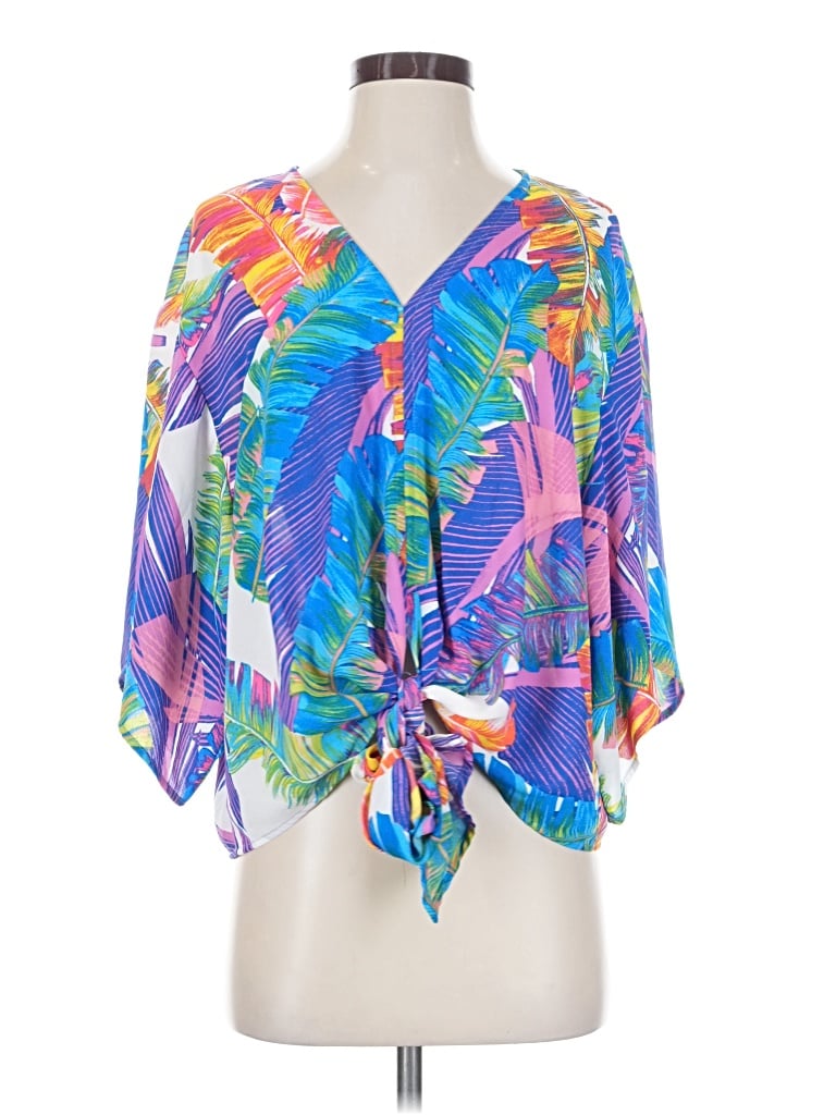 Pre-owned Adrienne Short Sleeve Blouse In Blue