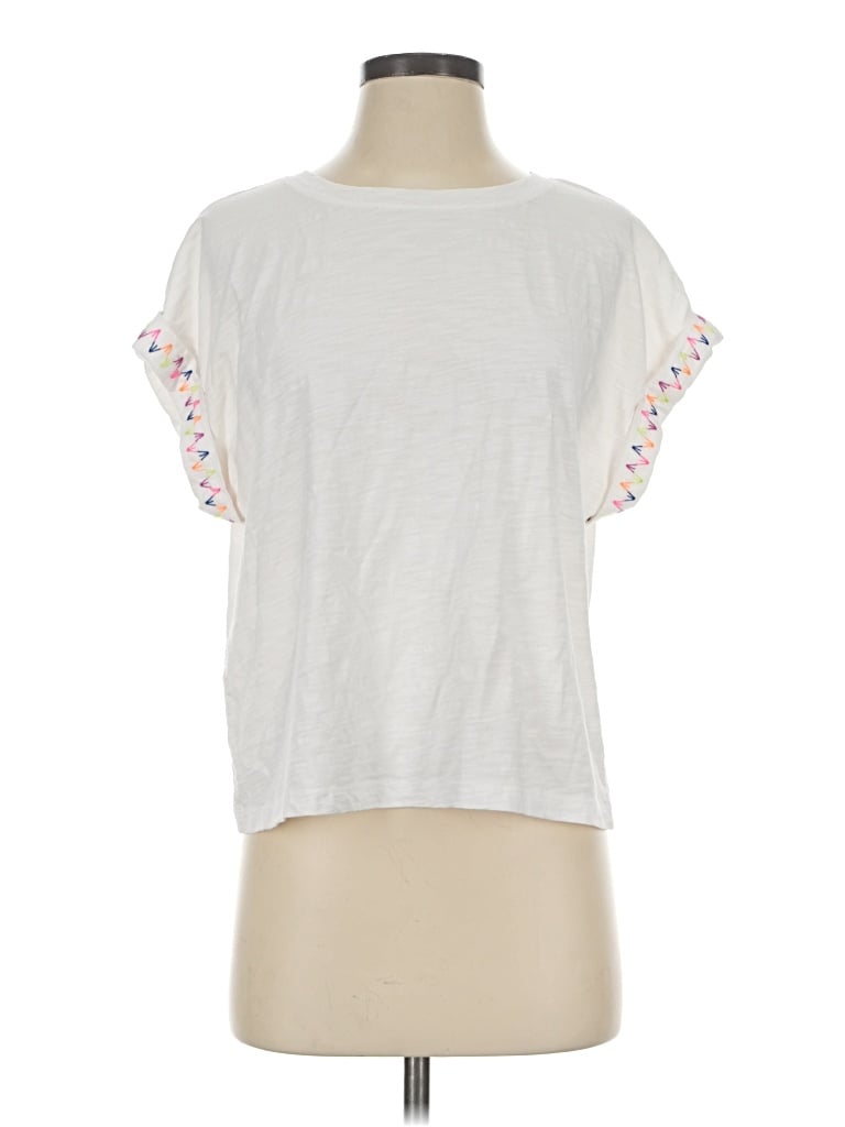 Pre-owned Lisa Todd Short Sleeve Top White Crew Neck Tops