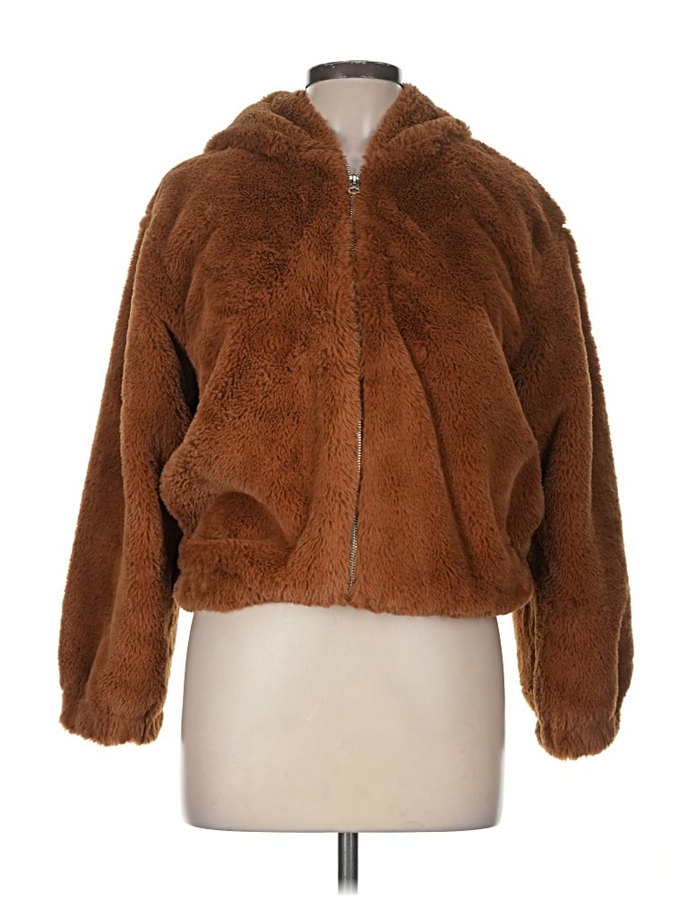 Pre-owned French Connection Faux Fur Jacket In Brown