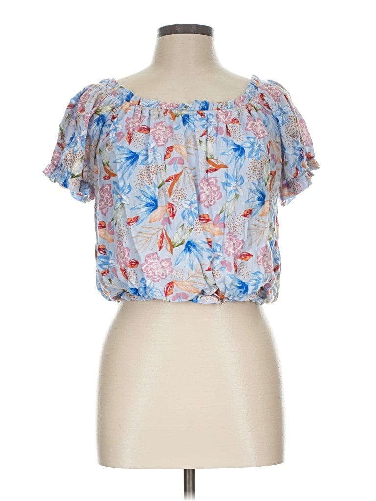 Pre-owned Dee Elly Short Sleeve Blouse In Blue
