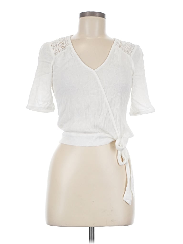 Pre-owned Self E Short Sleeve Top White Sweetheart Neckline Tops