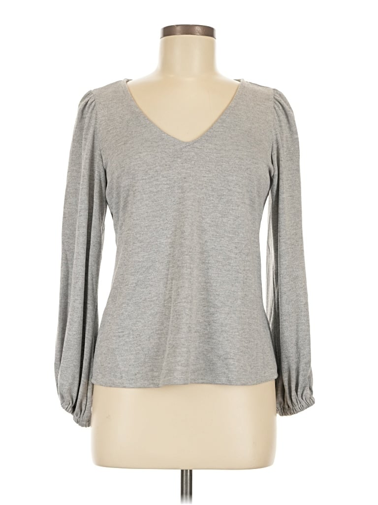 Pre-owned 1.state Long Sleeve Top Gray Sweetheart Neckline Tops