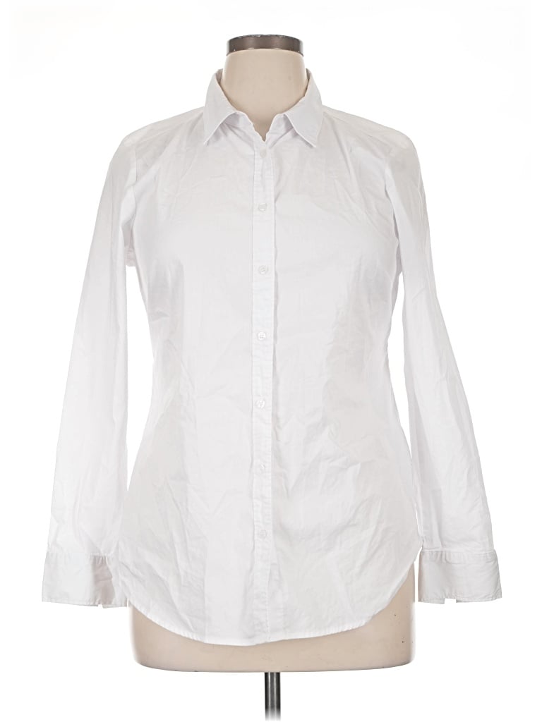 Pre-owned August Silk Long Sleeve Button Down Shirt In White