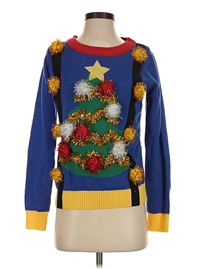 Pre-owned Tipsy Elves Pullover Sweater In Blue