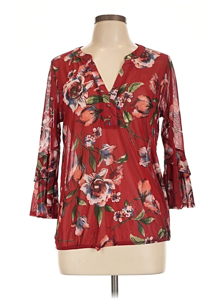 Pre-owned Ember 3/4 Sleeve Blouse In Burgundy