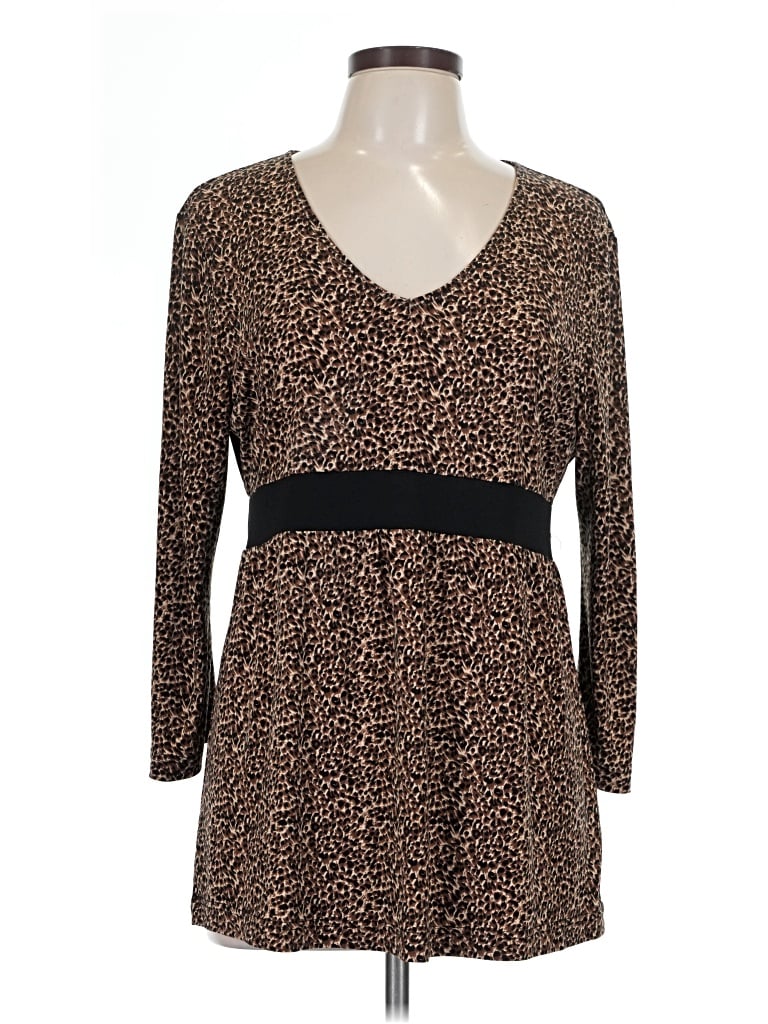 Pre-owned Sag Harbor 3/4 Sleeve Top Brown V-neck Tops