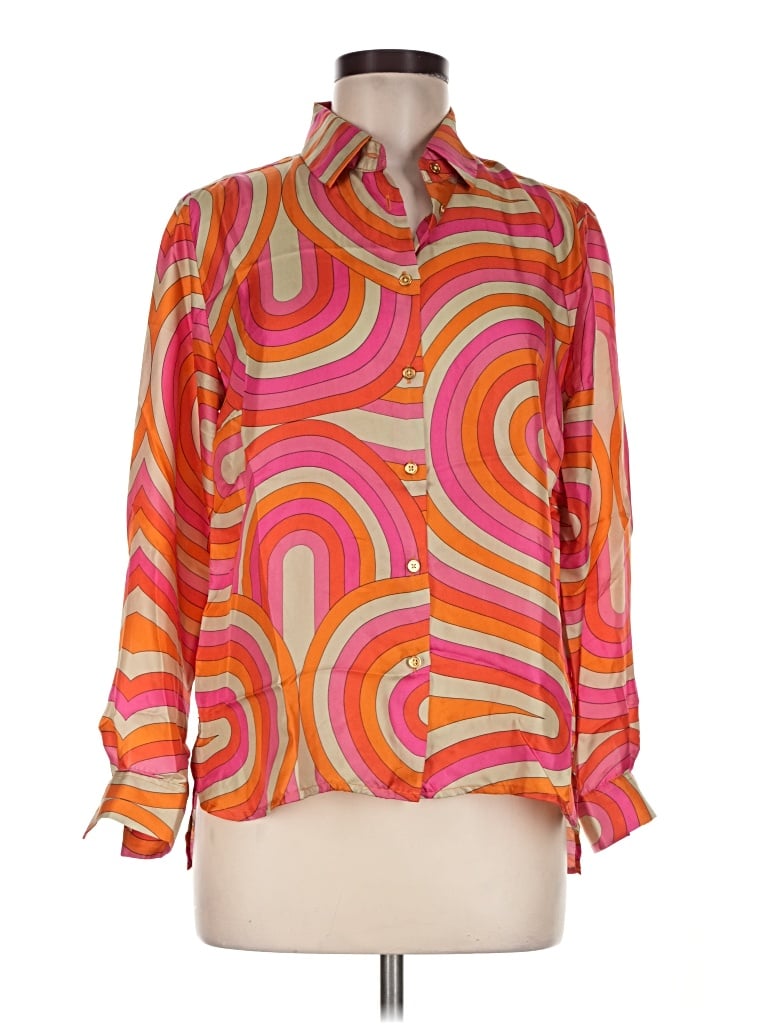 Pre-owned Vilagallo Long Sleeve Silk Top Orange Tie Neck Tops