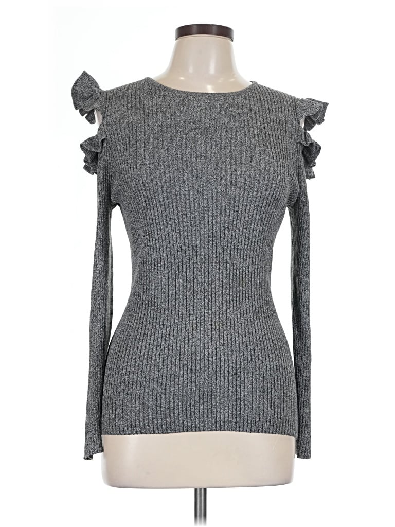 Pre-owned Blvd Long Sleeve Top Gray Ruffles Neckline Tops