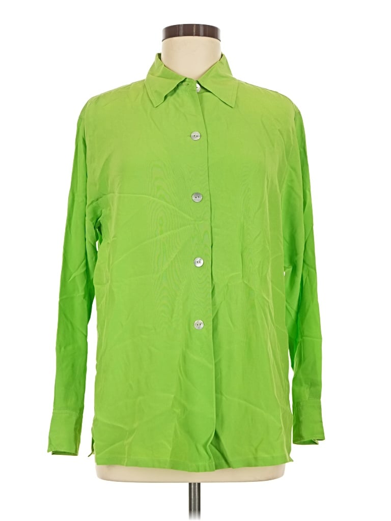 Pre-owned Bloomingdale's Long Sleeve Silk Top Green Square Neckline Tops
