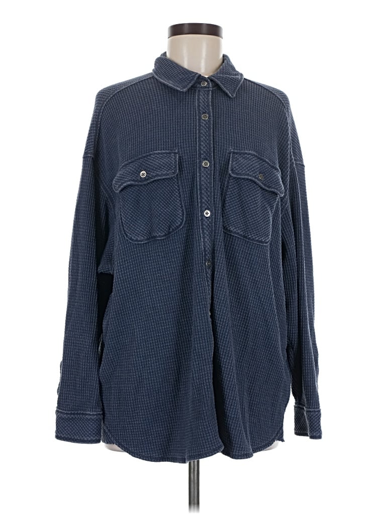 Pre-owned Aerie Long Sleeve Button Down Shirt In Blue