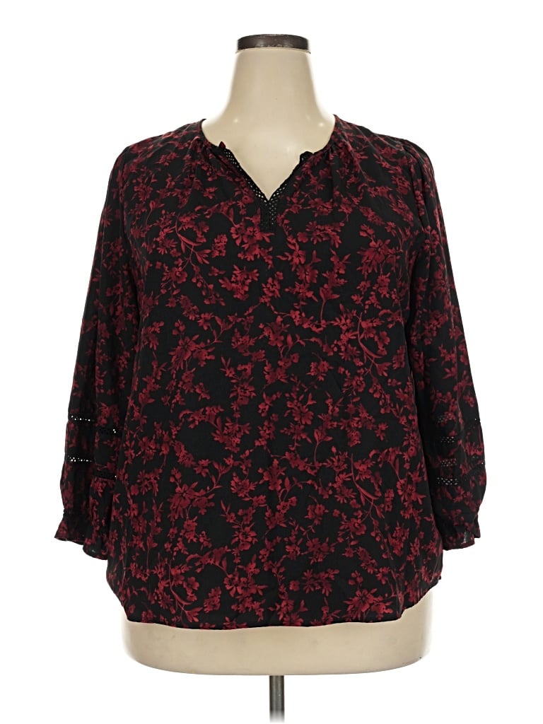 Pre-owned West K 3/4 Sleeve Blouse In Burgundy