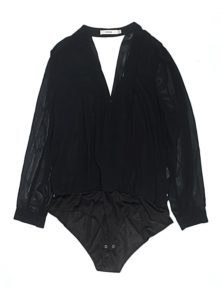 Pre-owned Just Fab Long Sleeve Blouse In Black