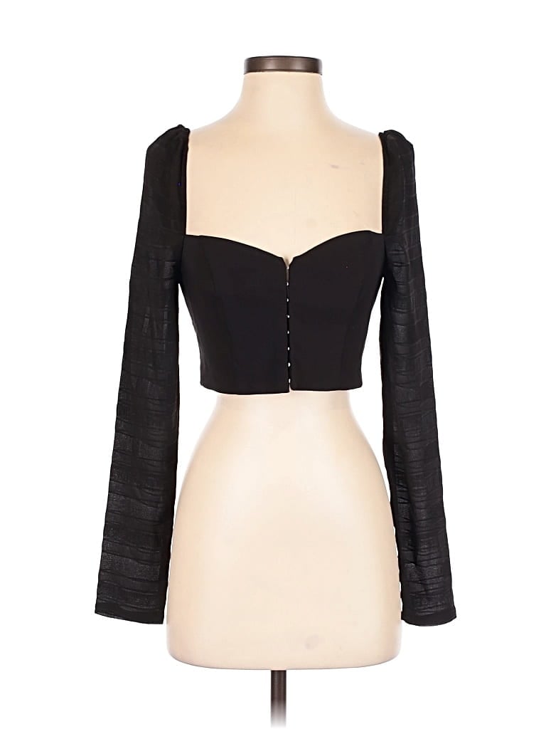 Pre-owned Privacy Please Long Sleeve Top Black Sweetheart Neckline Tops