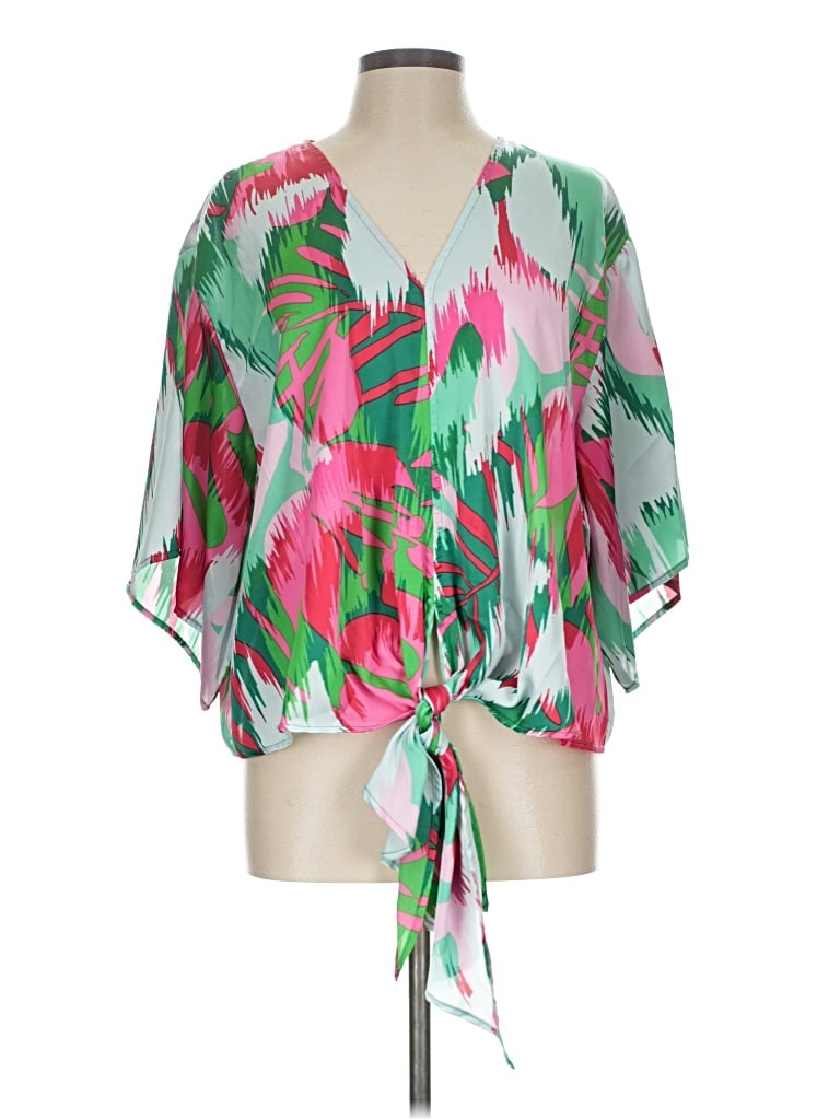 Pre-owned Adrienne 3/4 Sleeve Blouse In Green