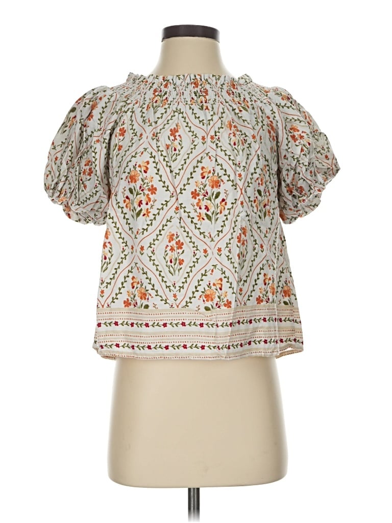 Pre-owned Cece Short Sleeve Blouse In Ivory