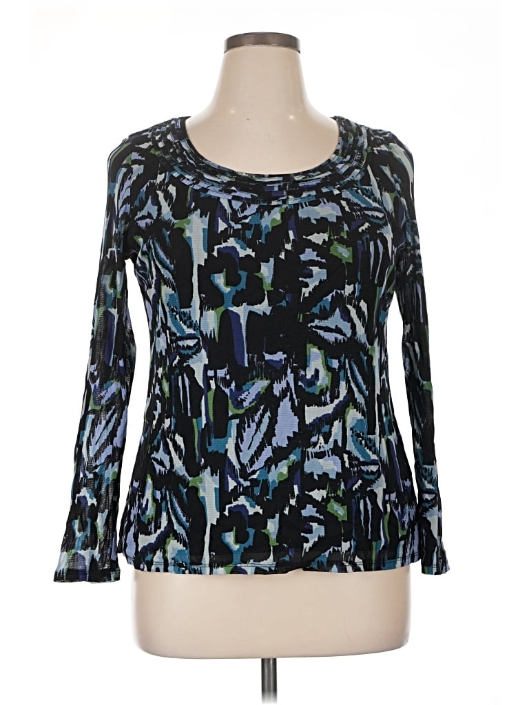 Pre-owned Axcess 3/4 Sleeve Top Blue Scoop Neck Tops