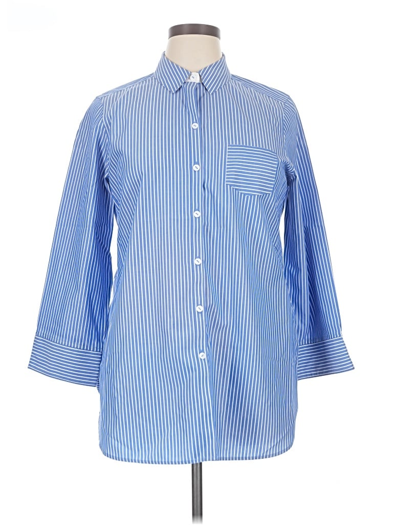 Pre-owned Foxcroft 3/4 Sleeve Button Down Shirt In Blue