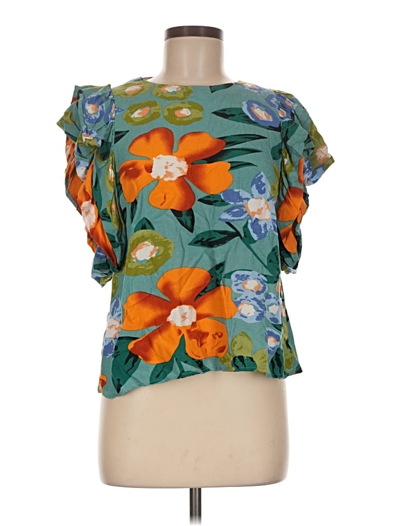 Pre-owned Thml Short Sleeve Blouse In Green