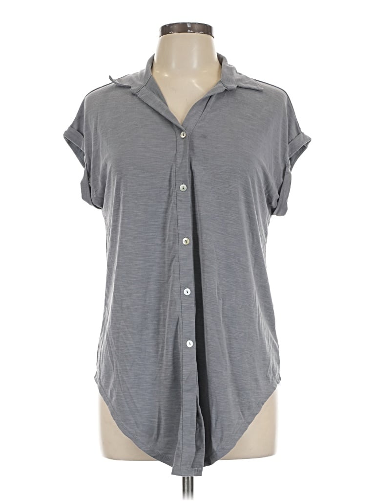 Pre-owned Green Envelope Short Sleeve Blouse In Gray