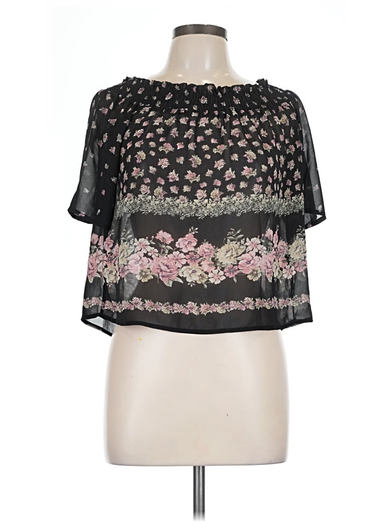 Pre-owned Papaya Short Sleeve Blouse In Black